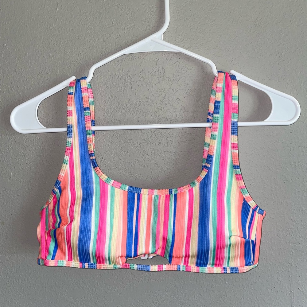 Scoop neck Bikini Swim Top Small Colorful striped